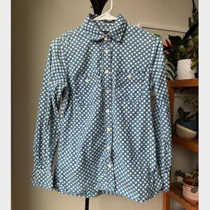 J. Crew Denim Blue and White Floral Long Sleeve Button Up Shirt - Size 2